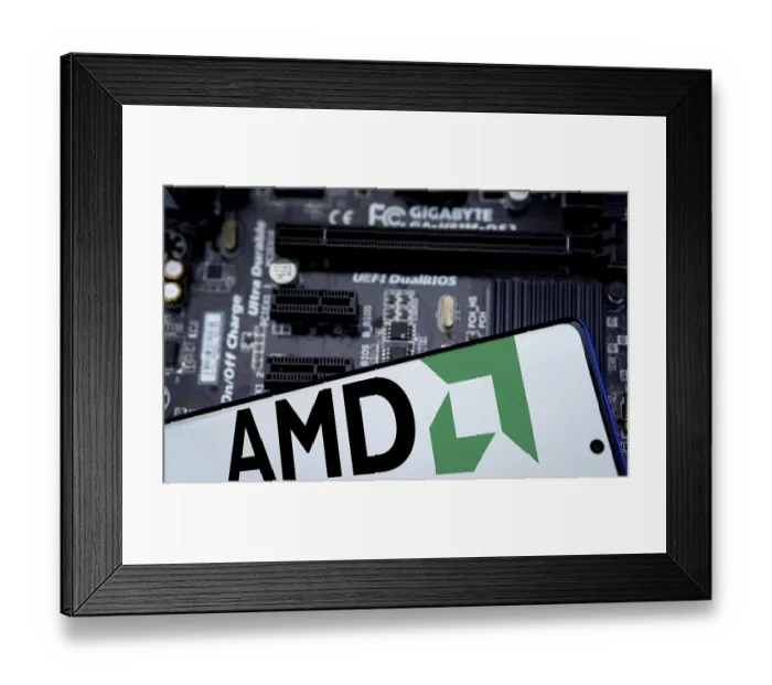 Framed Print : Advanced Micro Devices (AMD) logo on phone screen stock image Framed Print : Advanced Micro Devices (AMD) logo on phone screen stock image