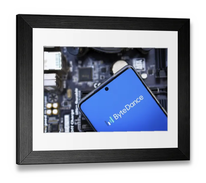 Framed Print : ByteDance logo is displayed on smartphone
