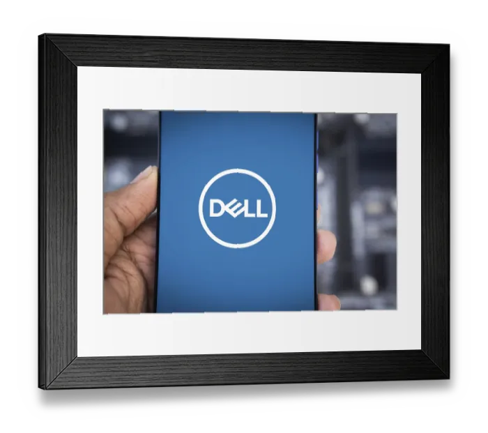 Framed Print : Dell company logo displayed on mobile phone