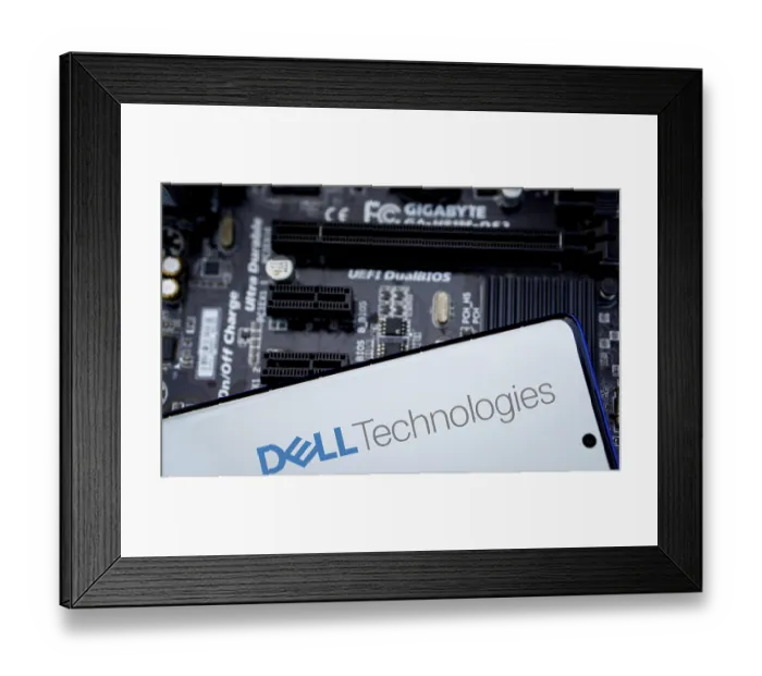 Framed Print : Dell company logo displayed on mobile phone Framed Print : Dell company logo displayed on mobile phone