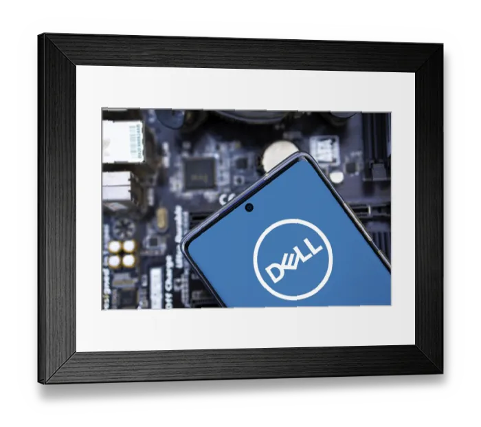 Framed Print : Dell company logo displayed on mobile phone