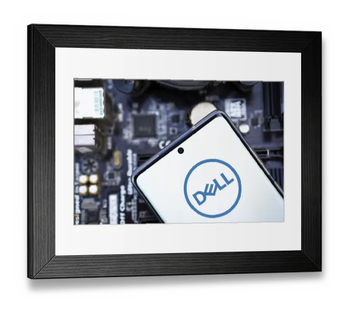 Framed Print : Dell company logo displayed on mobile phone