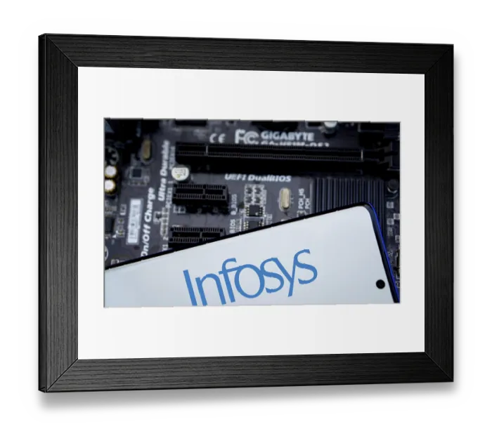 Framed Print : Closeup view of the Infosys logo