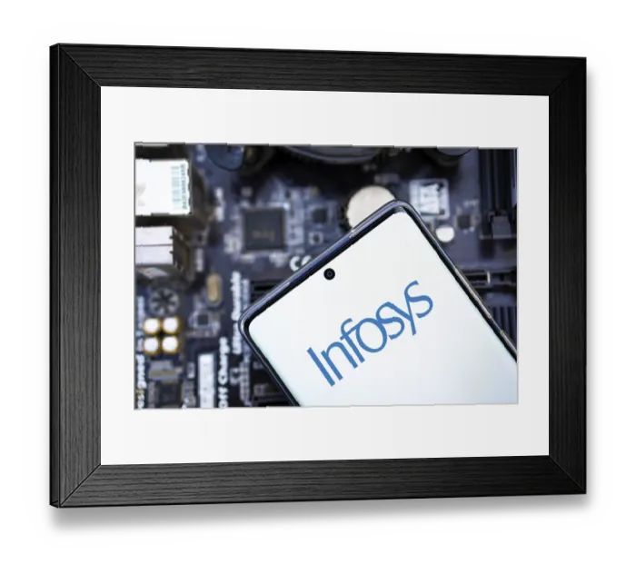Framed Print : Closeup view of the Infosys logo