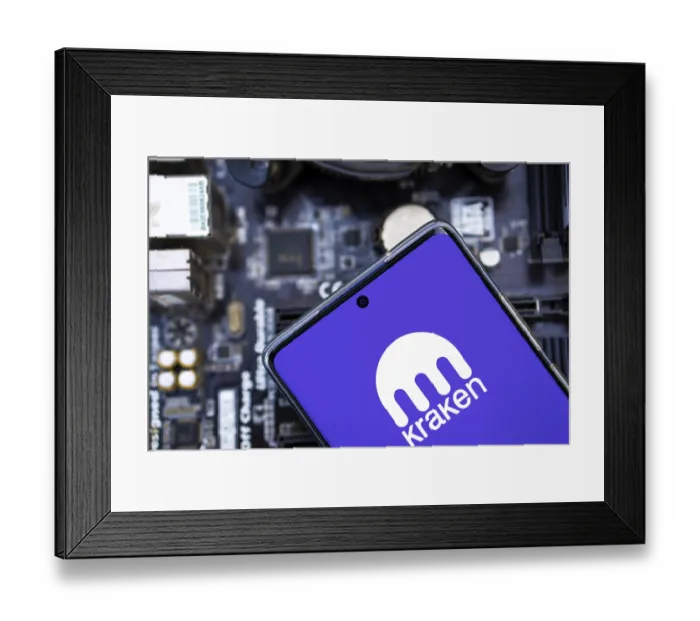 Framed Print : Kraken is cryptocurrency exchange