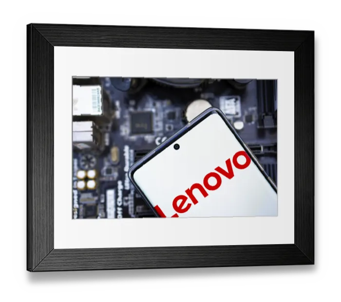 Framed Print : Lenovo Logo on smartphone