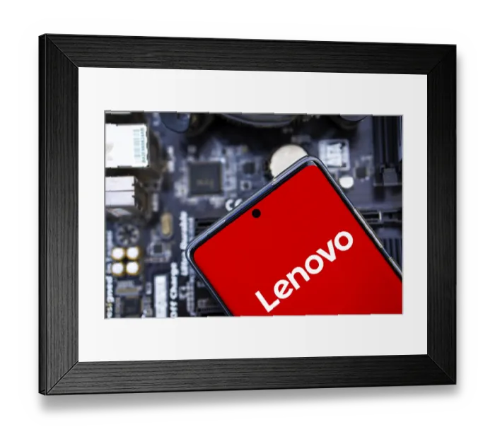 Framed Print : Lenovo Logo on smartphone