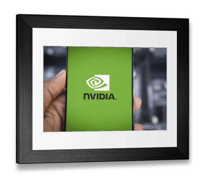 Framed Print : NVIDIA logo on phone and blurred chip on the background-Dhaka