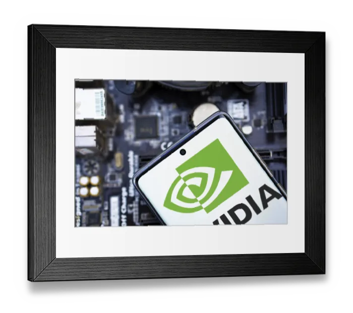 Framed Print : NVIDIA logo on phone and blurred chip on the background-Dhaka