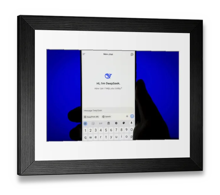 Framed Print : Deepseek Ai logo is displayed on smartphone