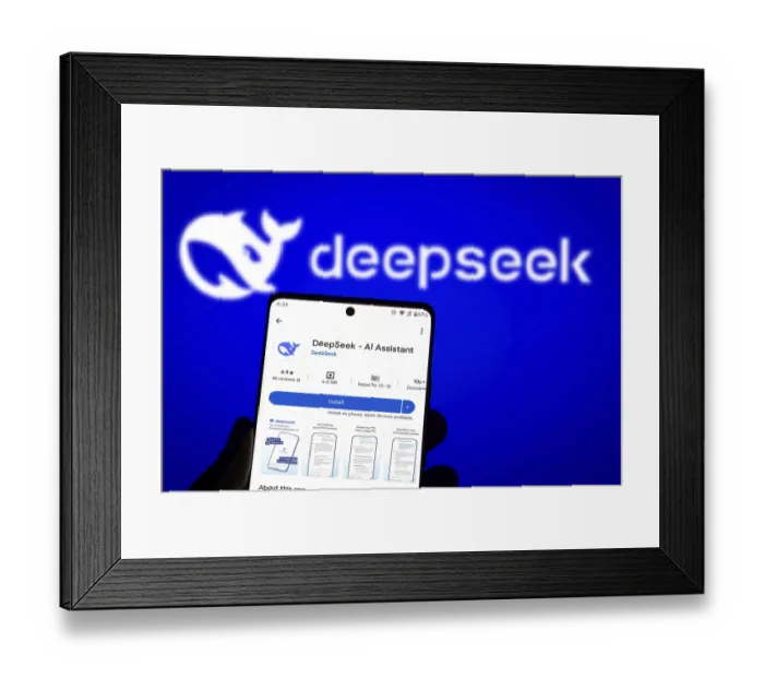 Framed Print : Deepseek Ai logo is displayed on smartphone Framed Print : Deepseek Ai logo is displayed on smartphone