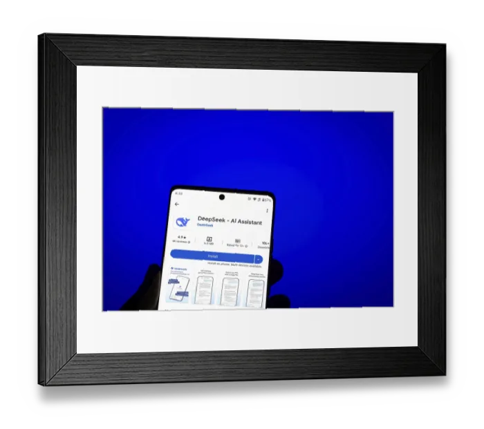 Framed Print : Deepseek Ai logo is displayed on smartphone