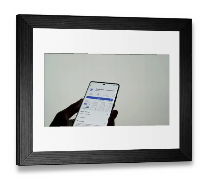 Framed Print : Deepseek Ai logo is displayed on smartphone Framed Print : Deepseek Ai logo is displayed on smartphone