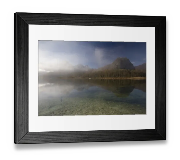 Framed Print : Lake Almsee in autumn with the mountain Ameisstein behind Framed Print : Lake Almsee in autumn with the mountain Ameisstein behind
