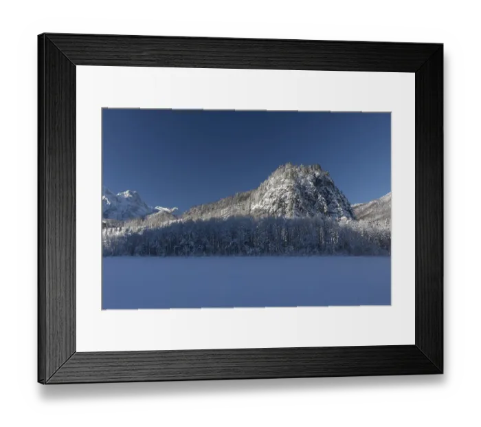 Framed Print : Ameisstein (776 m) mountain at the Lake Almsee in winter