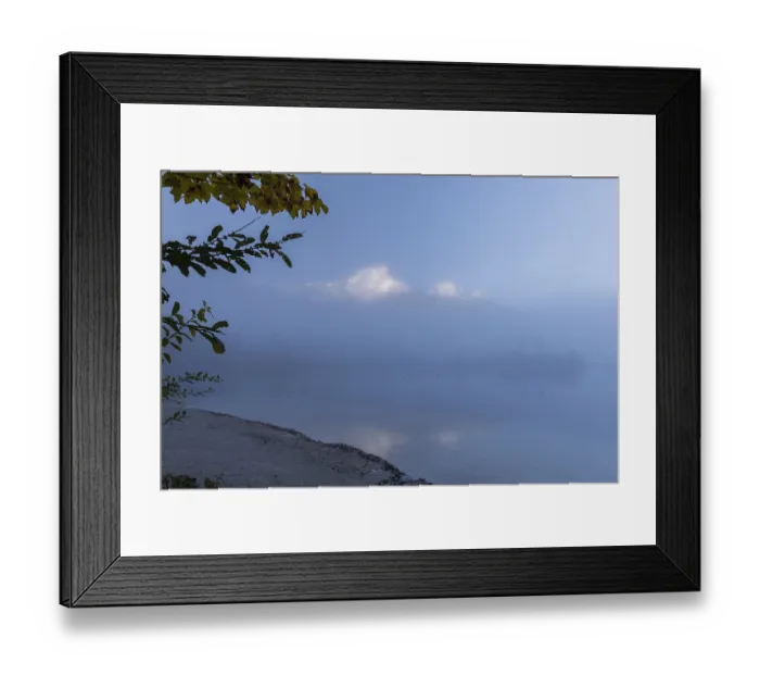 Framed Print : Lake Almsee in autumn with a slowly dissipating fog that moves over the lake Framed Print : Lake Almsee in autumn with a slowly dissipating fog that moves over the lake
