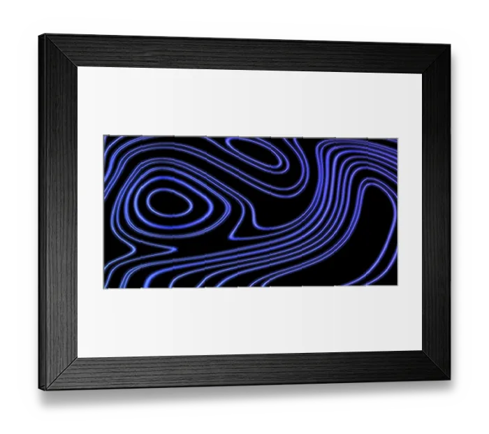 Framed Print : Neon Glow violet lines on a dark background