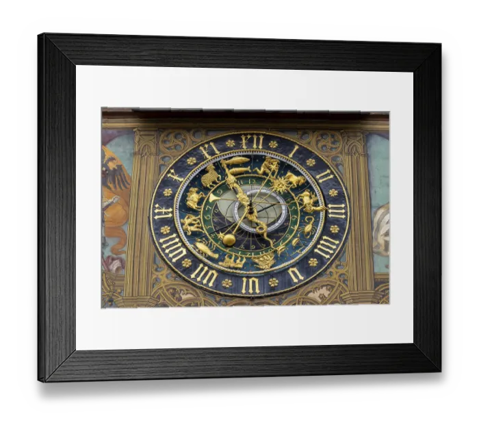 Framed Print : Painted facade and astronomical clock on Ulm Town Hall from the 15th century