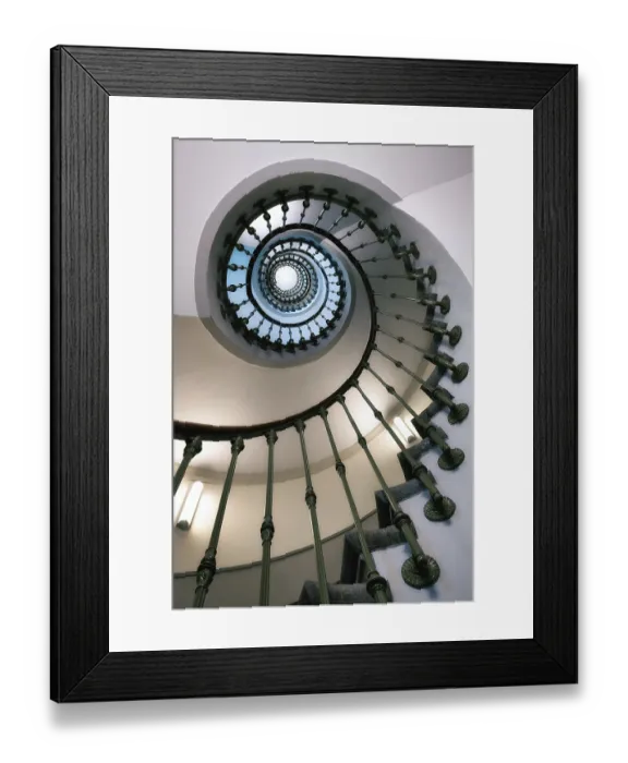 Framed Print : Old staircase with beautiful spiral staircase