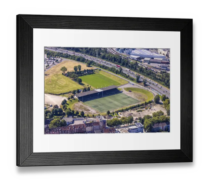 Framed Print : Aerial view, Gluckauf-Kampfbahn football stadium with grandstand