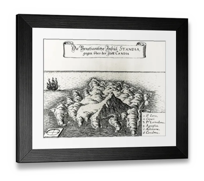 Framed Print : Engraving, The island of Spina Longa Framed Print : Engraving, The island of Spina Longa