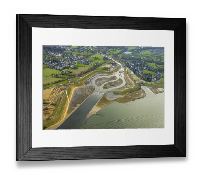 Framed Print : Aerial view, New Emscher estuary into the river Rhine