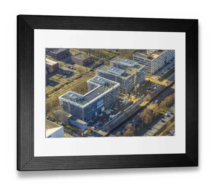 Framed Print : Aerial view, Stadtkrone-Ost, construction site with new building