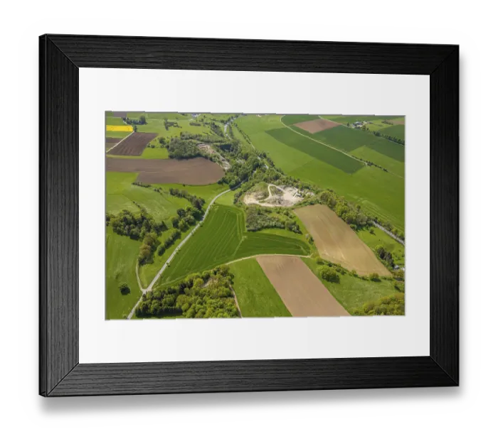 Framed Print : Aerial view, Wulfte quarry surrounded by meadows and fields
