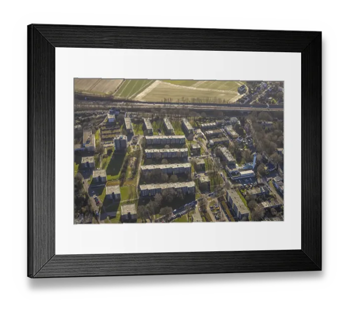 Framed Print : Aerial view, high-rise housing estate terraced houses Luchsweg and Rebhuhnweg