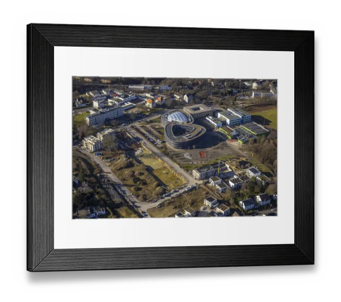 Framed Print : Aerial view, Neues Gymnasium Bochum and construction site Quartier 47 Querenburger StraBe