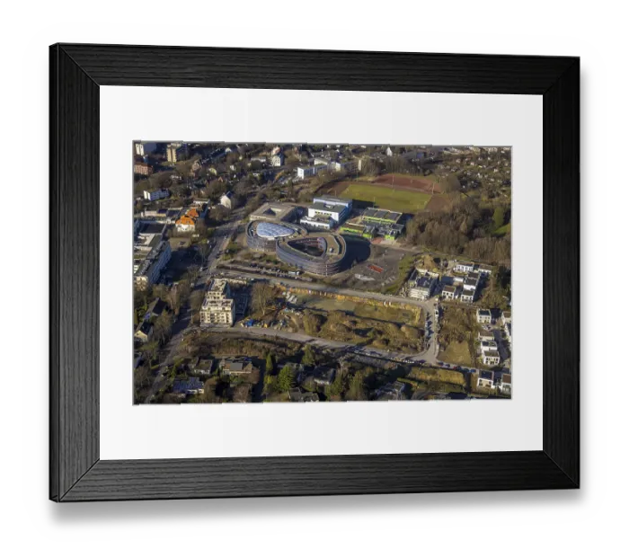 Framed Print : Aerial view, Neues Gymnasium Bochum and construction site Quartier 47 Querenburger StraBe