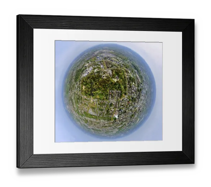 Framed Print : Aerial view, municipal park and zoo Bochum with green trees and lake
