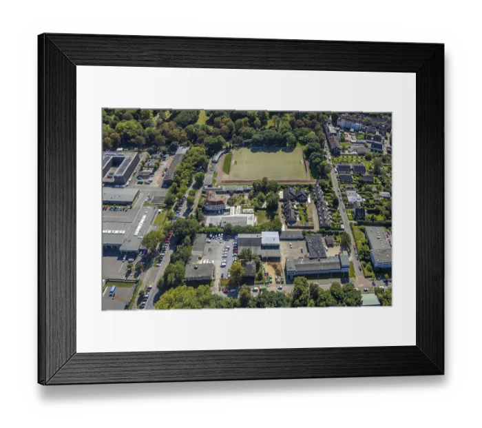 Framed Print : Aerial view, football stadium SV PreuBen Bochum Vode e Framed Print : Aerial view, football stadium SV PreuBen Bochum Vode e