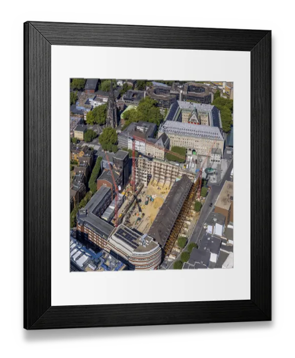Framed Print : Aerial view, City with construction site Innehof Rathaus-Sud
