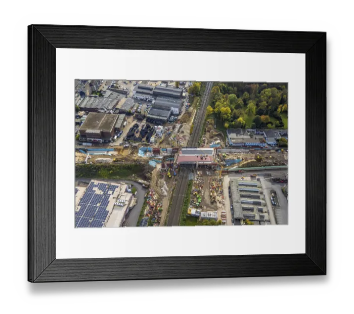 Framed Print : Aerial view, full closure of the A40 motorway on the new replacement