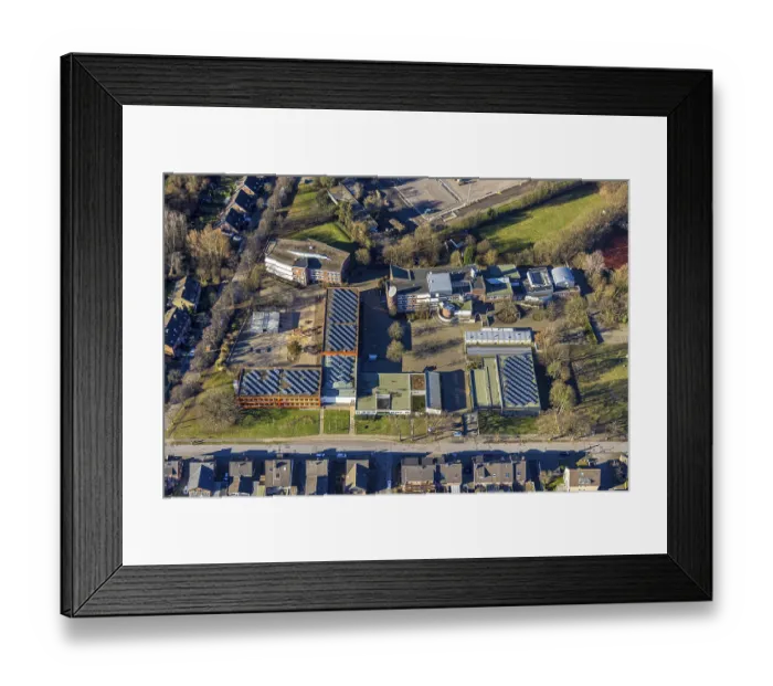 Framed Print : Aerial view, Willy Brandt comprehensive school