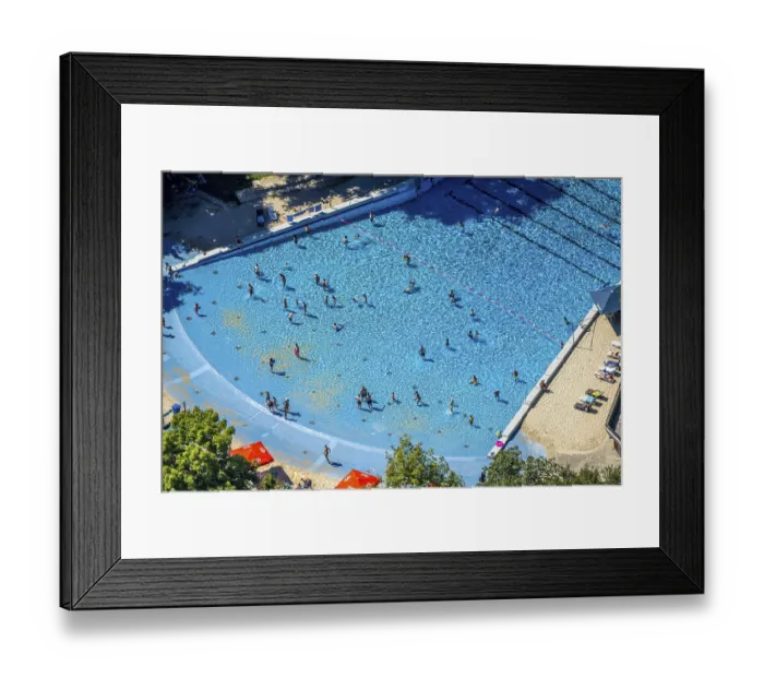 Framed Print : Aerial view, outdoor swimming pool in Revierpark Wischlingen Framed Print : Aerial view, outdoor swimming pool in Revierpark Wischlingen
