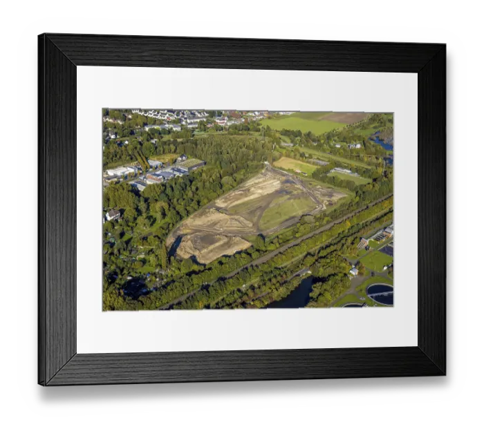 Framed Print : Aerial view, construction site for planned solar park on Friedrich-Holscher-StraBe in Scharnhorst