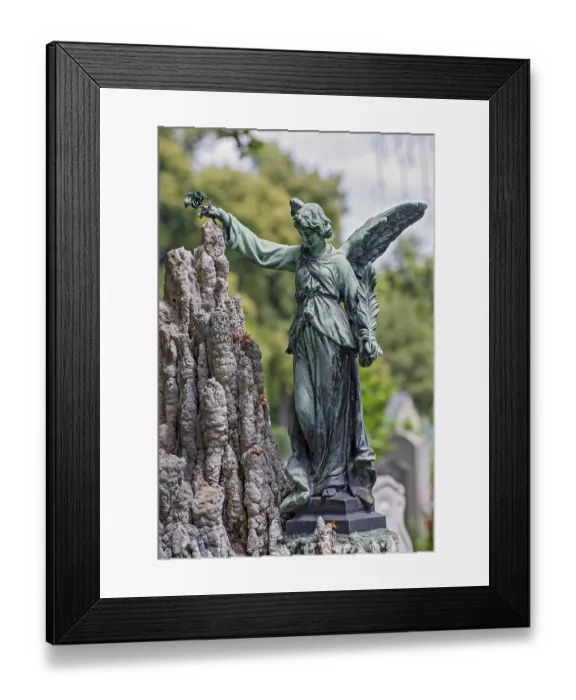 Framed Print : Angel with rose and palm frond