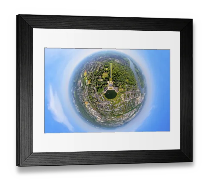 Framed Print : Aerial view, Benrath Palace with palace pond and palace park Framed Print : Aerial view, Benrath Palace with palace pond and palace park