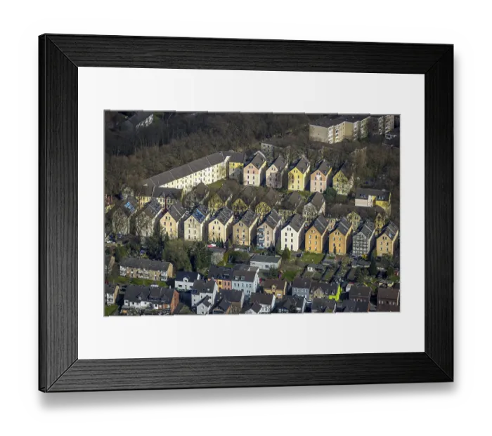 Framed Print : Aerial view, terraced house housing estate multi-family houses at the corner of Neubreisacher StraBe