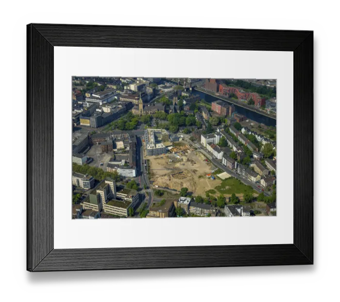 Framed Print : Aerial view, Mercator Quartier Duisburg construction project