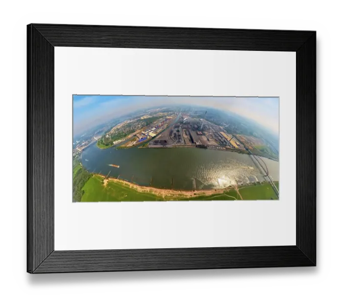 Framed Print : Aerial view, river Rhine outer harbour with inland navigation