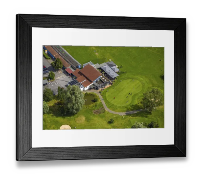 Framed Print : Aerial view, Duisburg-South, Golf course Huckingen and golfers on the golf meadow