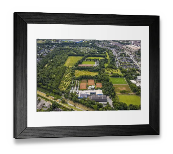 Framed Print : Aerial view, sports centre XXL and sports fields Am Forkelsgraben