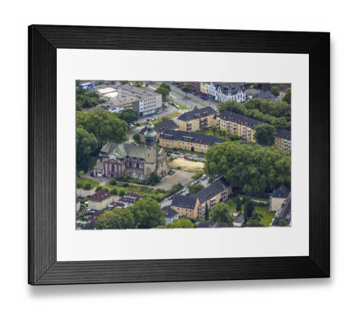 Framed Print : Aerial view, Duisburg-West, catholic church St Framed Print : Aerial view, Duisburg-West, catholic church St