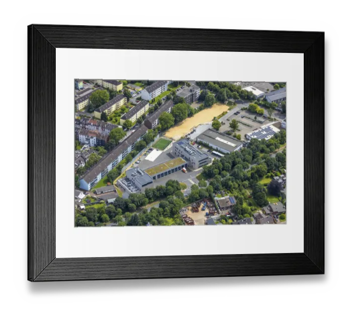 Framed Print : Aerial view, Duisburg-West, fire station and rescue station 6