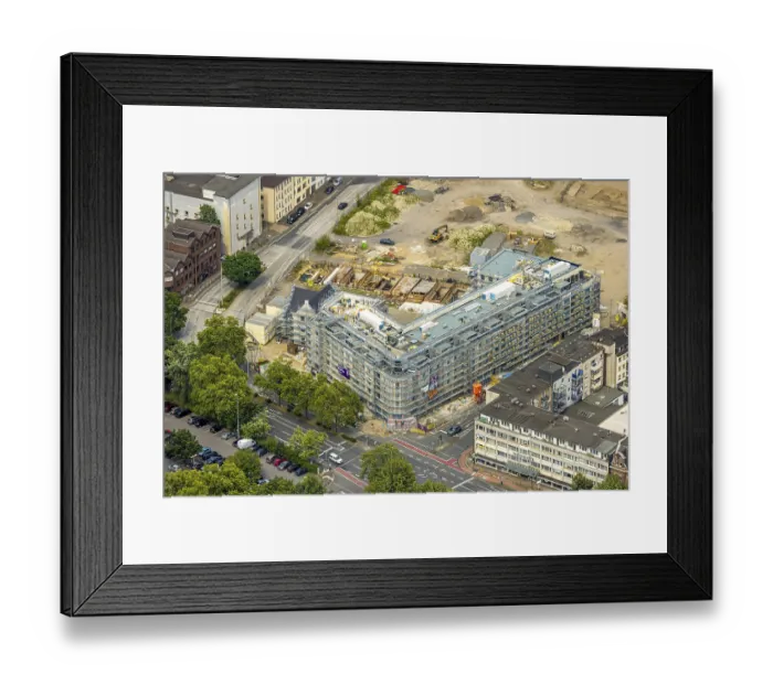 Framed Print : Aerial view, Mercator Quartier construction site and new building with scaffolding Framed Print : Aerial view, Mercator Quartier construction site and new building with scaffolding