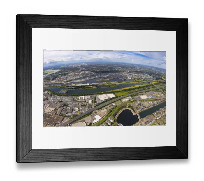 Framed Print : Aerial view, Duisburg harbour, duisport fish-eye