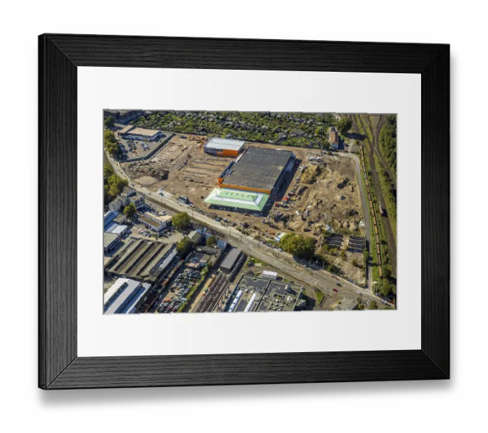 Framed Print : Aerial view, construction site with new comprehensive school on the former Didier-Werke site